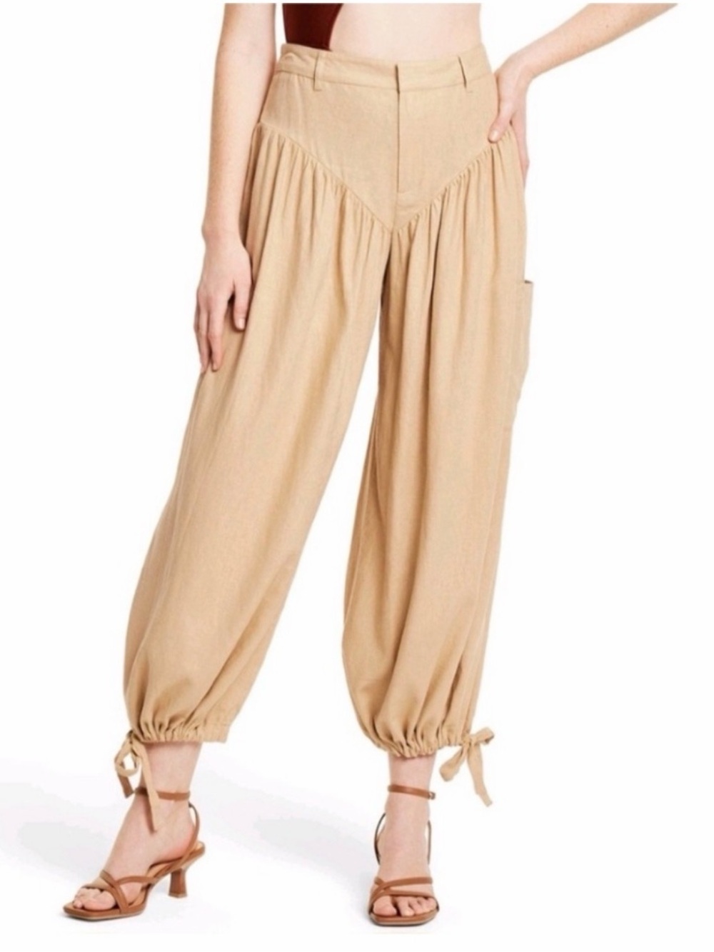 Fe Noel Tan High-Waist Balloon Tie-Hem Pants